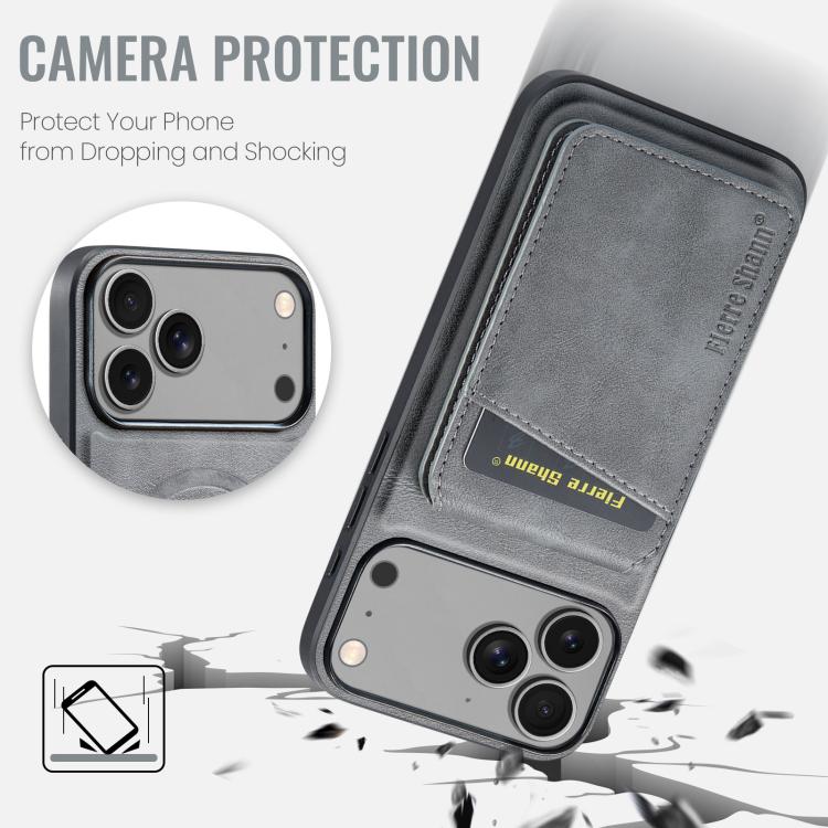 For iPhone 17 Pro Fierre Shann Cowhide Vertical Flip Magnetic Card Holder Phone Case