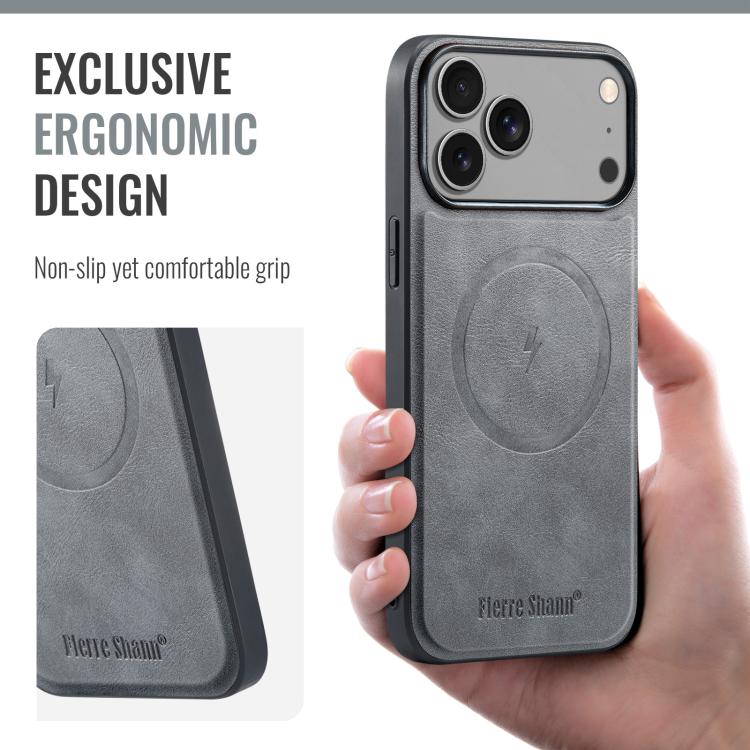 For iPhone 17 Pro Fierre Shann Cowhide Vertical Flip Magnetic Card Holder Phone Case
