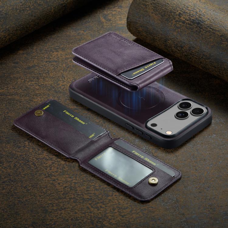 For iPhone 17 Pro Fierre Shann Cowhide Vertical Flip Magnetic Card Holder Phone Case