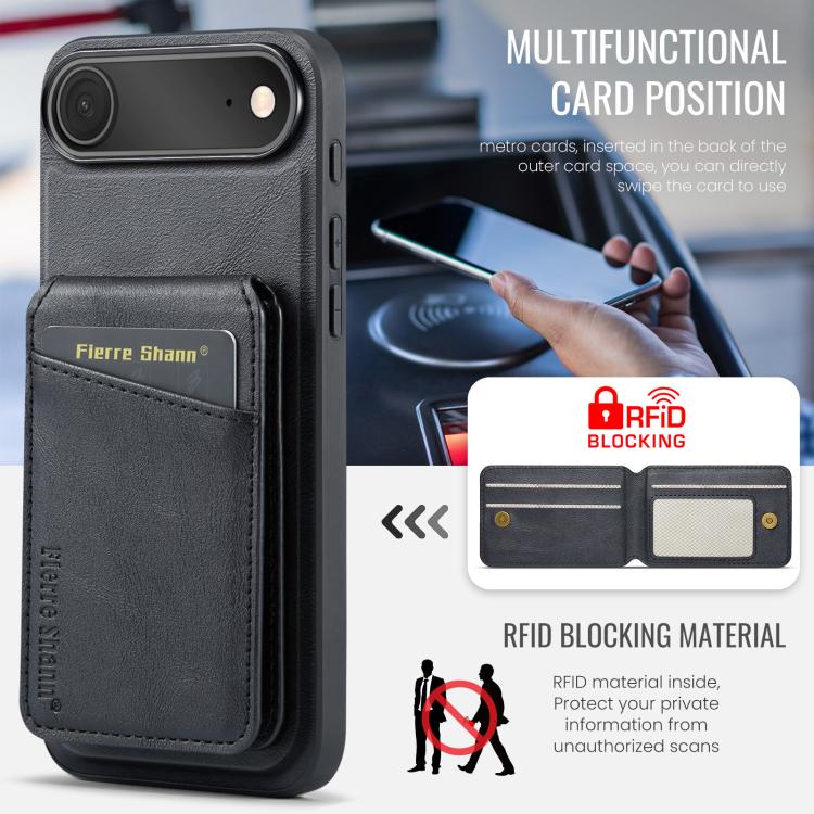 For iPhone Air Fierre Shann Cowhide Vertical Flip Magnetic Card Holder Phone Case
