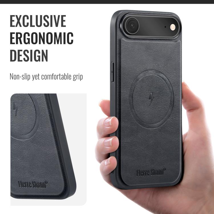 For iPhone Air Fierre Shann Cowhide Vertical Flip Magnetic Card Holder Phone Case