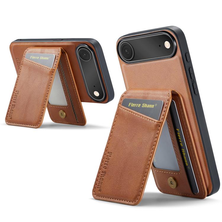 For iPhone Air Fierre Shann Cowhide Vertical Flip Magnetic Card Holder Phone Case