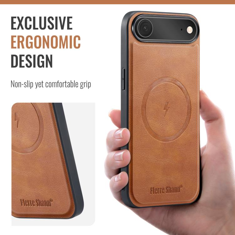 For iPhone Air Fierre Shann Cowhide Vertical Flip Magnetic Card Holder Phone Case