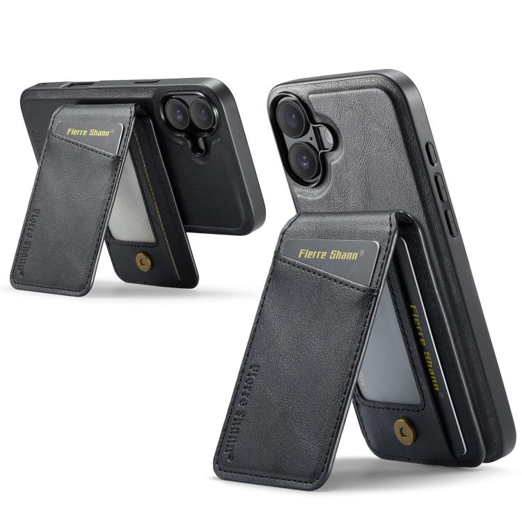 For iPhone 17 Fierre Shann Cowhide Vertical Flip Magnetic Card Holder Phone Case