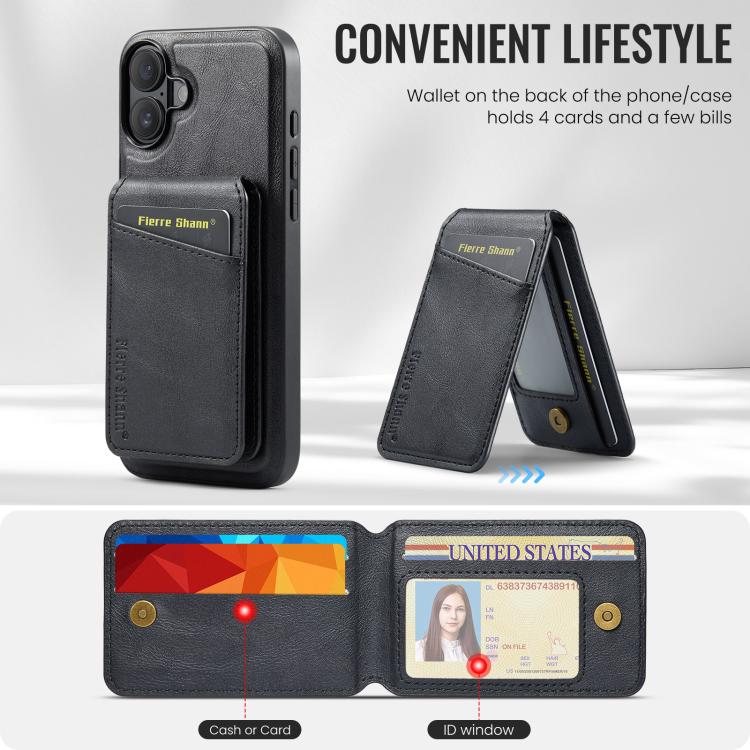 For iPhone 17 Fierre Shann Cowhide Vertical Flip Magnetic Card Holder Phone Case