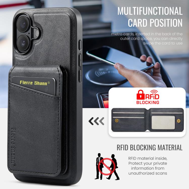For iPhone 17 Fierre Shann Cowhide Vertical Flip Magnetic Card Holder Phone Case