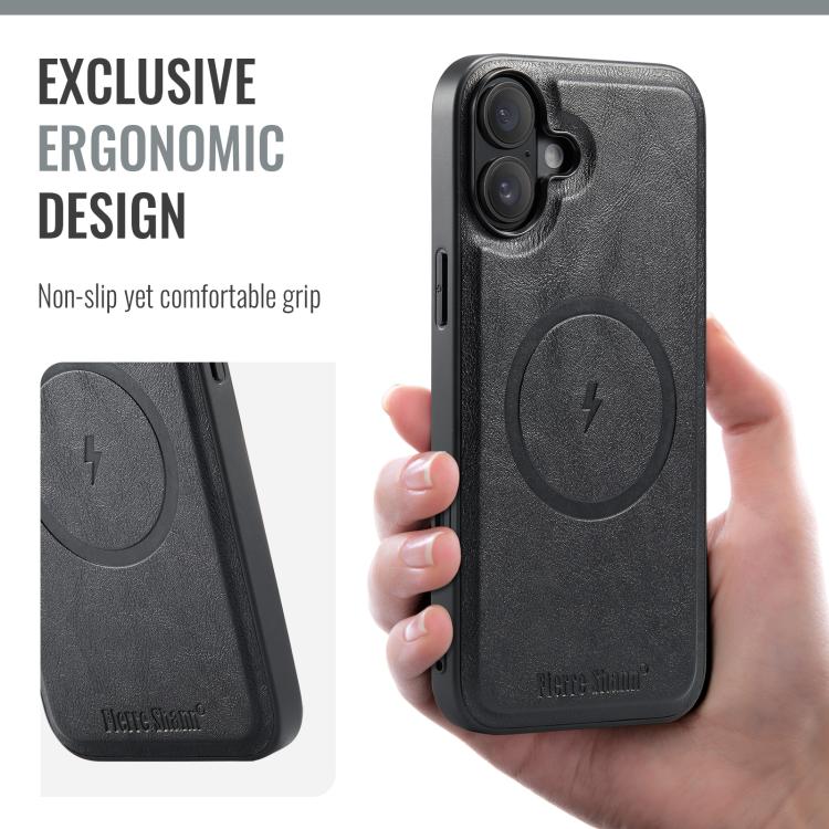 For iPhone 17 Fierre Shann Cowhide Vertical Flip Magnetic Card Holder Phone Case
