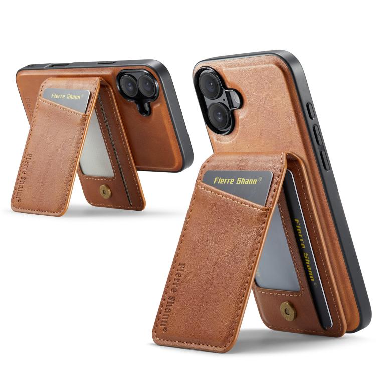 For iPhone 17 Fierre Shann Cowhide Vertical Flip Magnetic Card Holder Phone Case