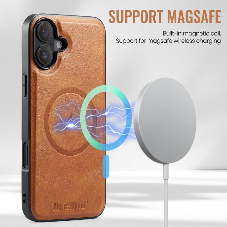 For iPhone 17 Fierre Shann Cowhide Vertical Flip Magnetic Card Holder Phone Case