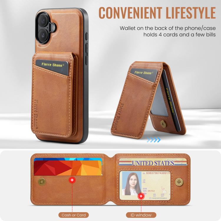 For iPhone 17 Fierre Shann Cowhide Vertical Flip Magnetic Card Holder Phone Case