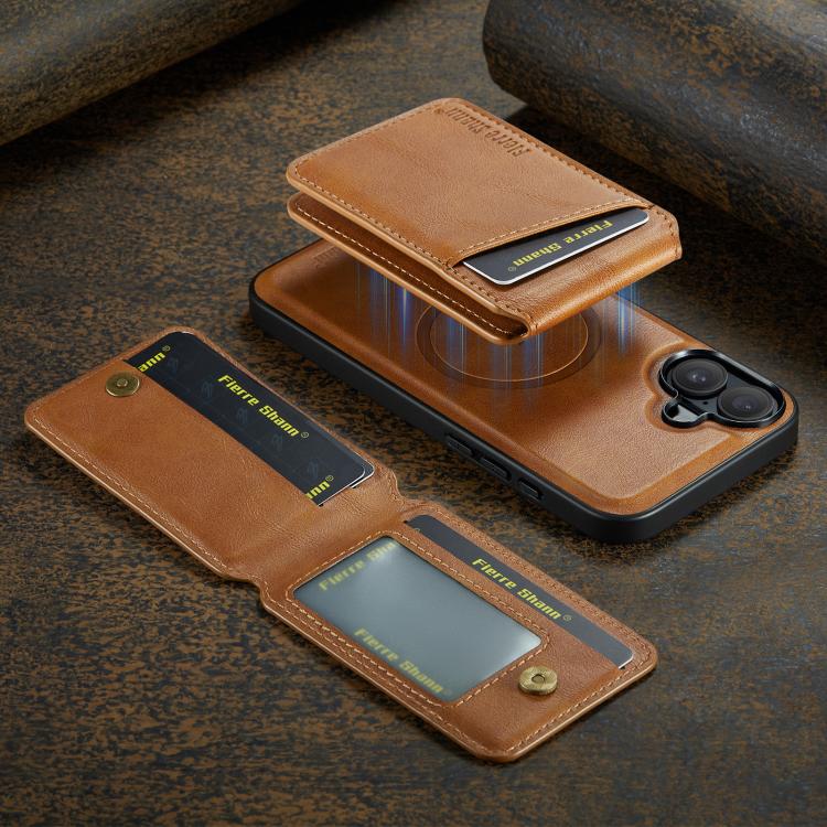 For iPhone 17 Fierre Shann Cowhide Vertical Flip Magnetic Card Holder Phone Case