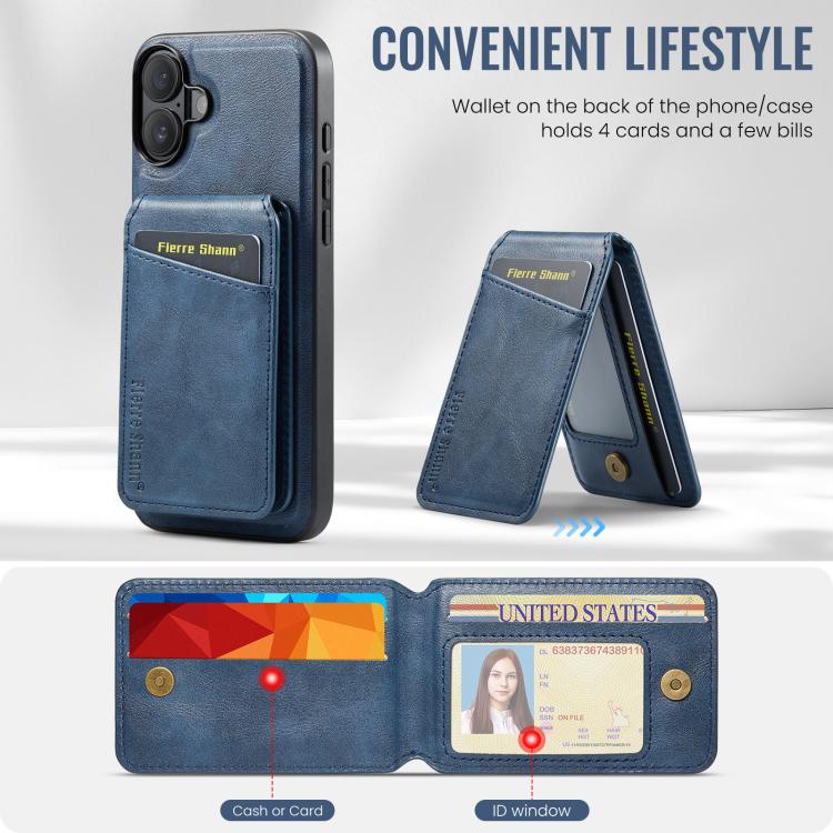 For iPhone 17 Fierre Shann Cowhide Vertical Flip Magnetic Card Holder Phone Case