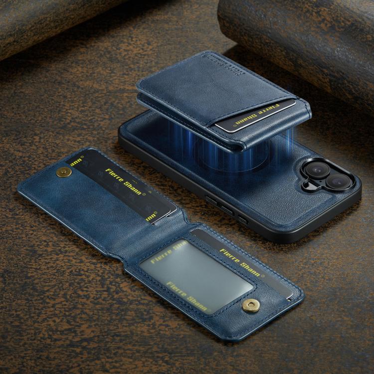 For iPhone 17 Fierre Shann Cowhide Vertical Flip Magnetic Card Holder Phone Case