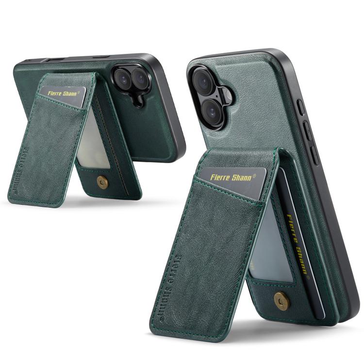 For iPhone 17 Fierre Shann Cowhide Vertical Flip Magnetic Card Holder Phone Case