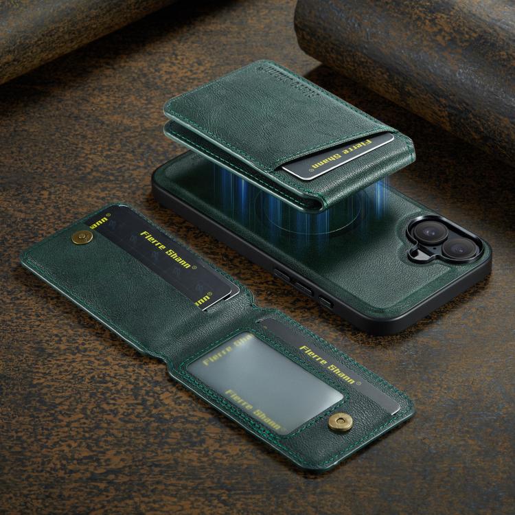 For iPhone 17 Fierre Shann Cowhide Vertical Flip Magnetic Card Holder Phone Case