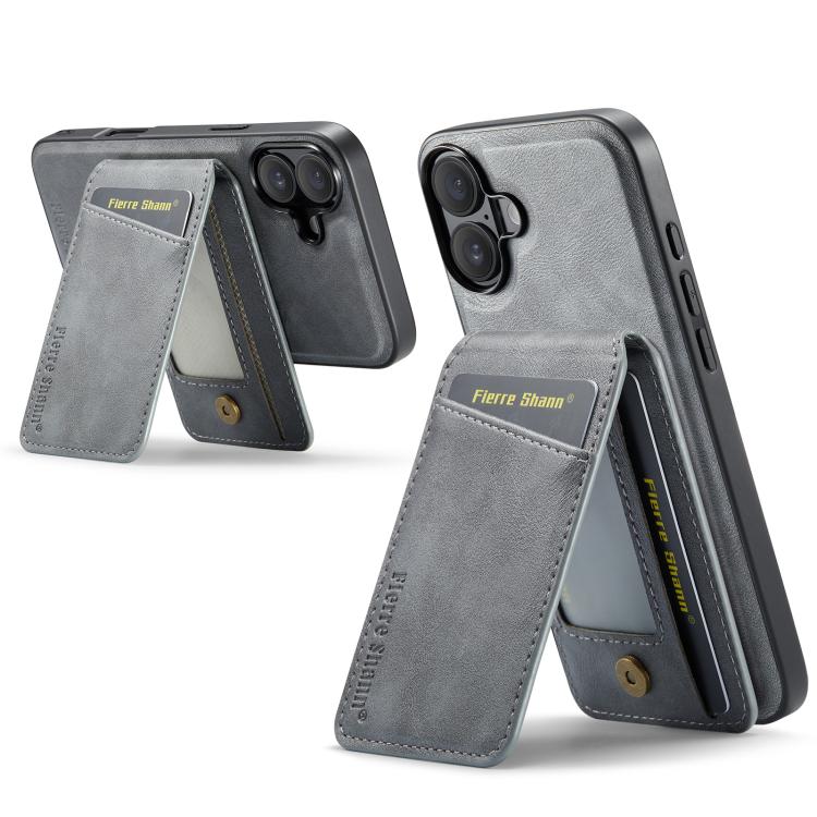 For iPhone 17 Fierre Shann Cowhide Vertical Flip Magnetic Card Holder Phone Case