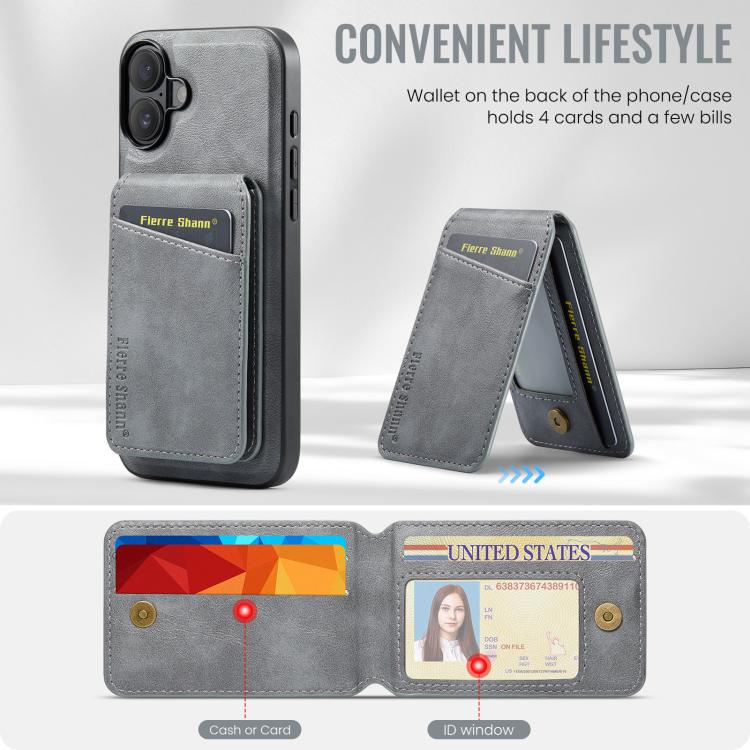For iPhone 17 Fierre Shann Cowhide Vertical Flip Magnetic Card Holder Phone Case