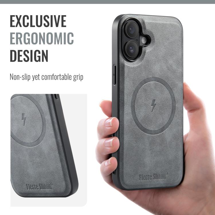 For iPhone 17 Fierre Shann Cowhide Vertical Flip Magnetic Card Holder Phone Case