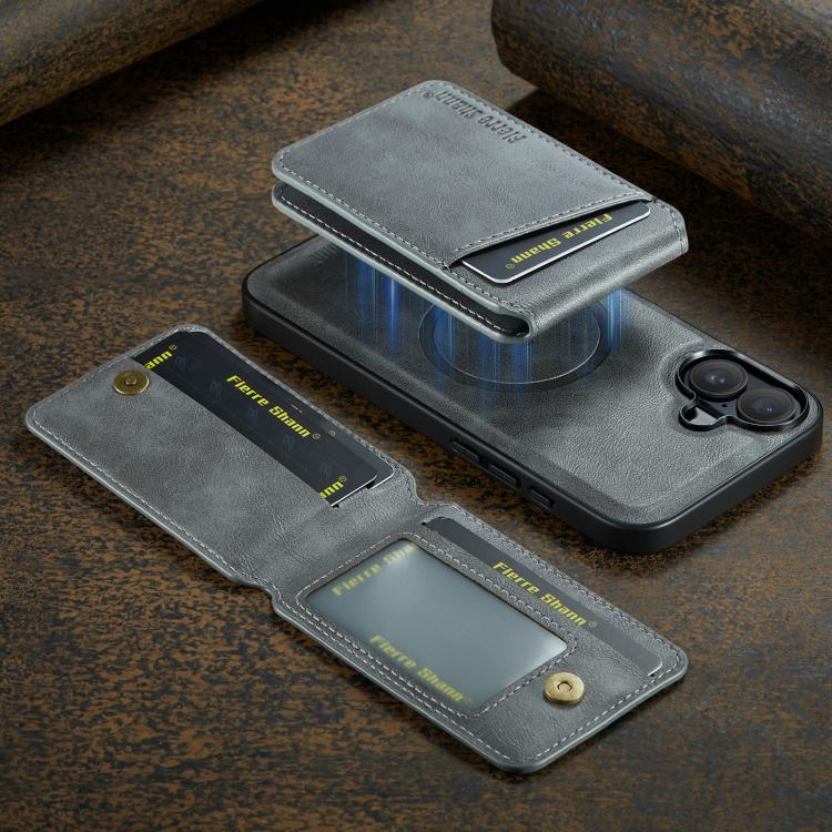For iPhone 17 Fierre Shann Cowhide Vertical Flip Magnetic Card Holder Phone Case