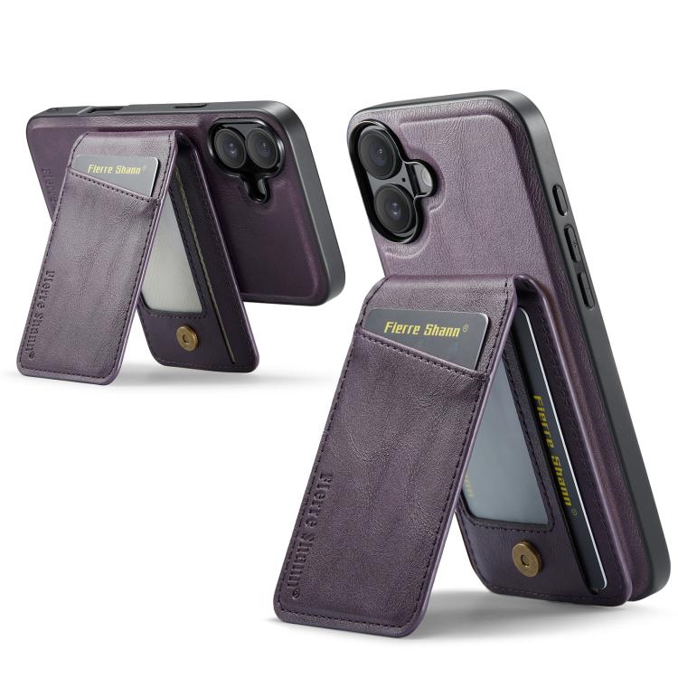 For iPhone 17 Fierre Shann Cowhide Vertical Flip Magnetic Card Holder Phone Case
