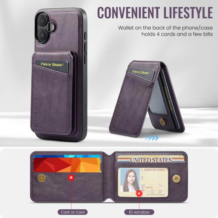 For iPhone 17 Fierre Shann Cowhide Vertical Flip Magnetic Card Holder Phone Case