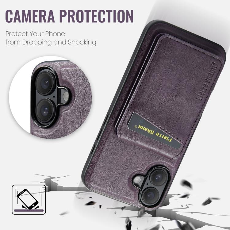For iPhone 17 Fierre Shann Cowhide Vertical Flip Magnetic Card Holder Phone Case