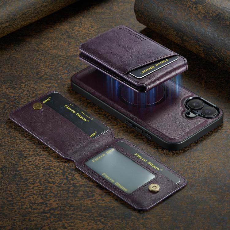 For iPhone 17 Fierre Shann Cowhide Vertical Flip Magnetic Card Holder Phone Case