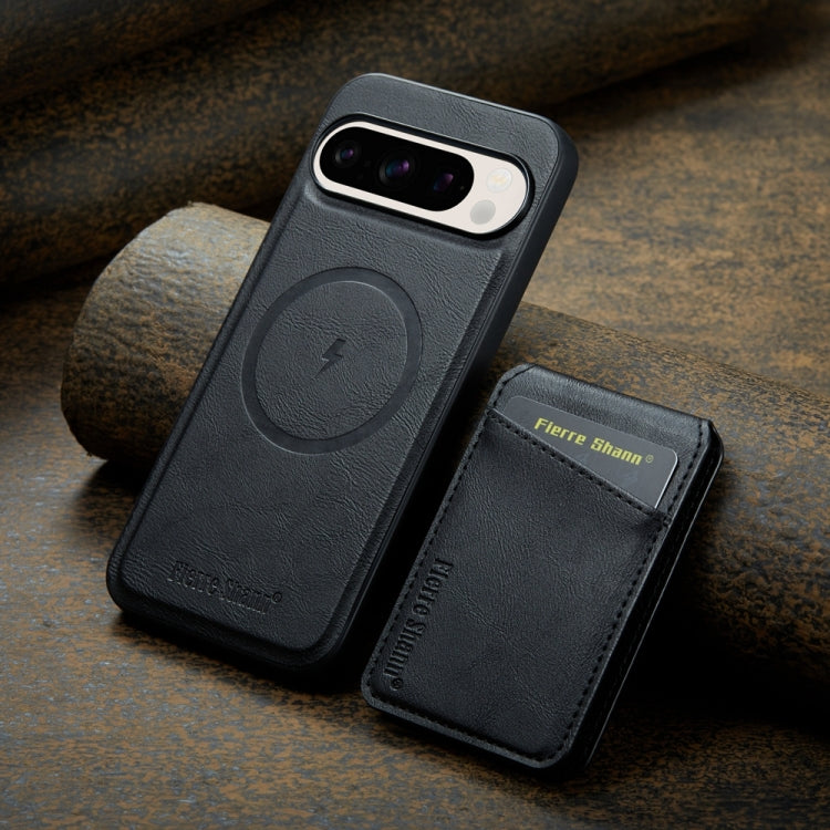 For Google Pixel 9 Pro Fierre Shann Cowhide Vertical Flip Magnetic Card Holder Phone Case
