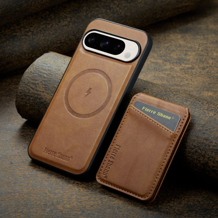 For Google Pixel 9 Pro Fierre Shann Cowhide Vertical Flip Magnetic Card Holder Phone Case