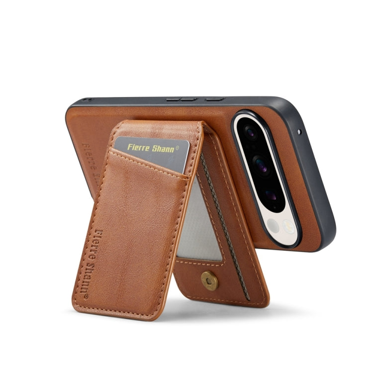For Google Pixel 9 Pro Fierre Shann Cowhide Vertical Flip Magnetic Card Holder Phone Case
