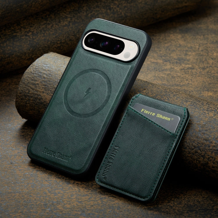 For Google Pixel 9 Pro Fierre Shann Cowhide Vertical Flip Magnetic Card Holder Phone Case