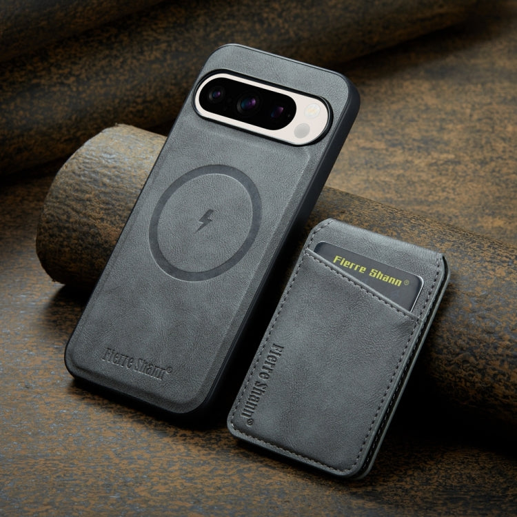 For Google Pixel 9 Pro Fierre Shann Cowhide Vertical Flip Magnetic Card Holder Phone Case
