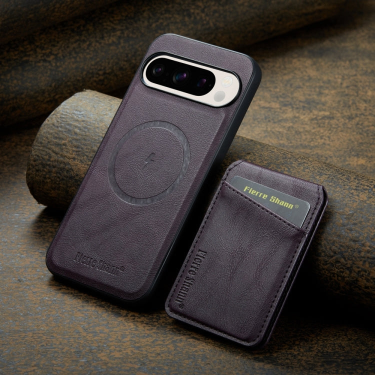 For Google Pixel 9 Pro Fierre Shann Cowhide Vertical Flip Magnetic Card Holder Phone Case