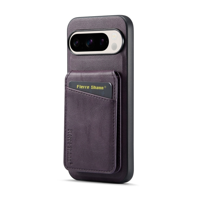 For Google Pixel 9 Pro Fierre Shann Cowhide Vertical Flip Magnetic Card Holder Phone Case