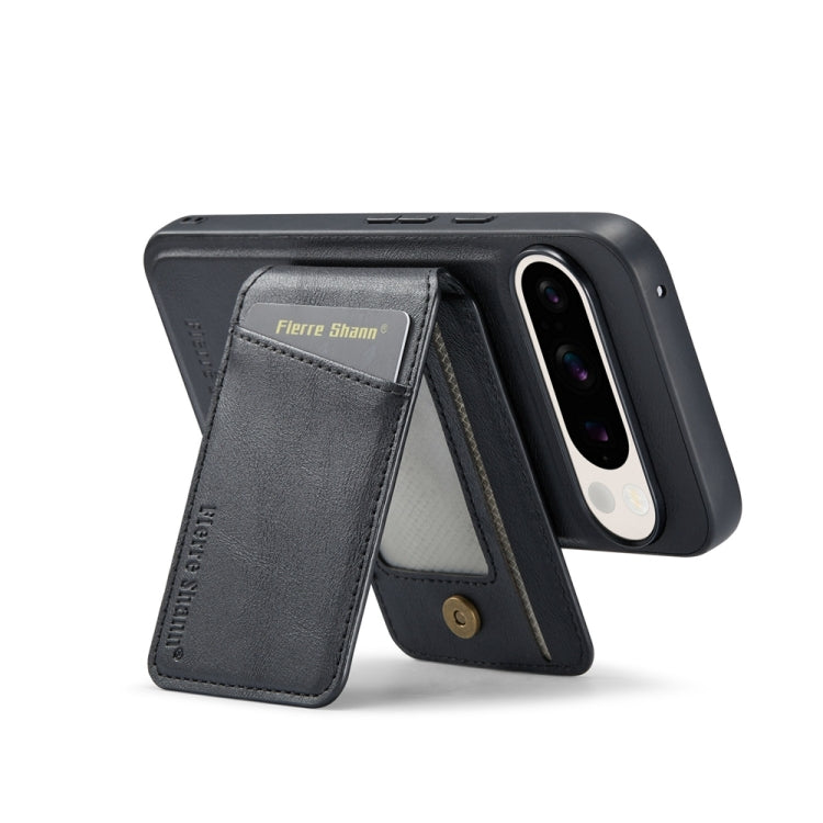 For Google Pixel 9 Fierre Shann Cowhide Vertical Flip Magnetic Card Holder Phone Case