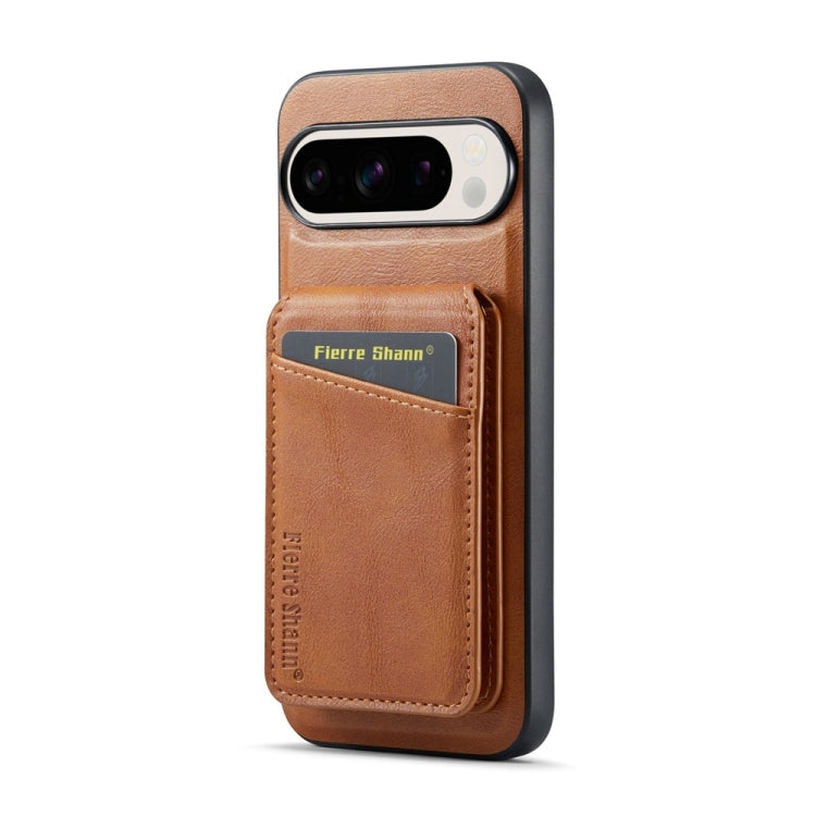 For Google Pixel 9 Fierre Shann Cowhide Vertical Flip Magnetic Card Holder Phone Case