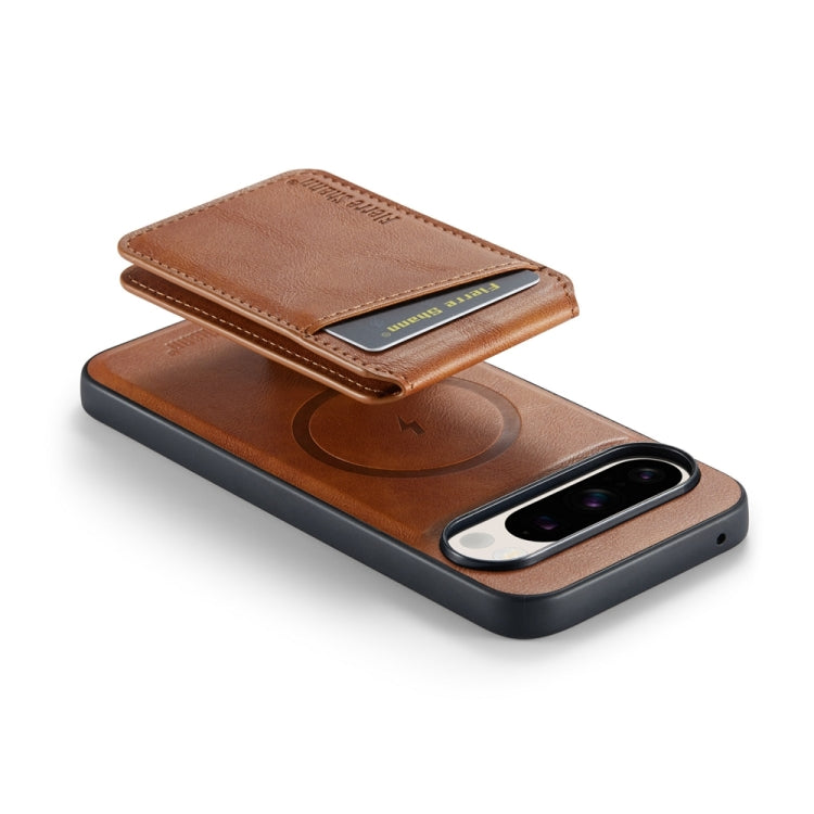 For Google Pixel 9 Fierre Shann Cowhide Vertical Flip Magnetic Card Holder Phone Case