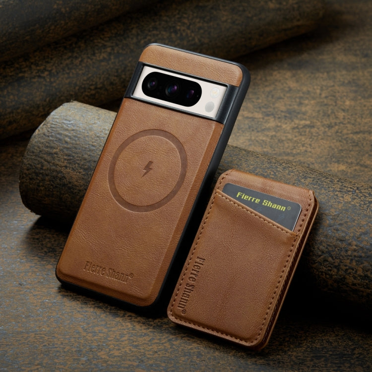 For Google Pixel 8 Pro Fierre Shann Cowhide Vertical Flip Magnetic Card Holder Phone Case