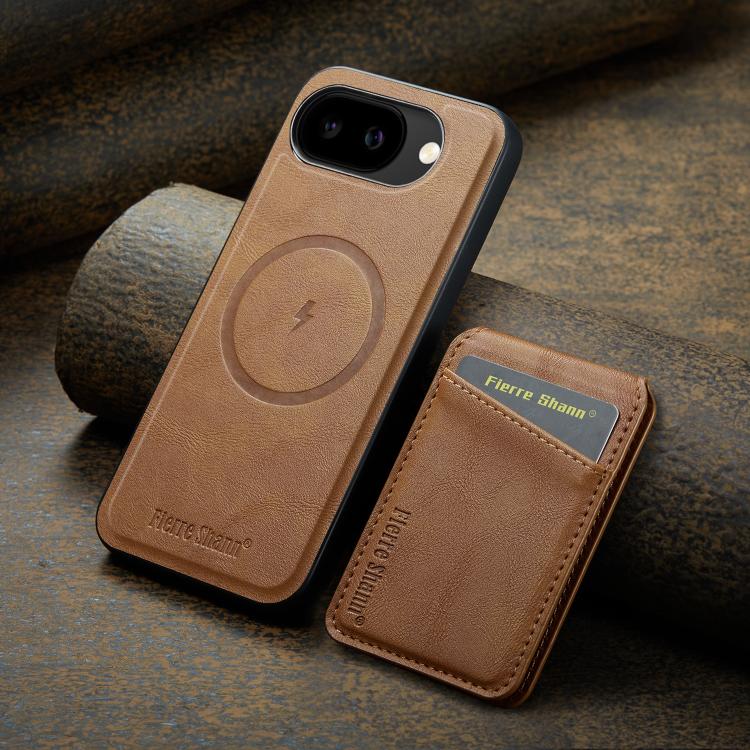 For Google Pixel 10a Fierre Shann Cowhide Vertical Flip Magnetic Card Holder Phone Case