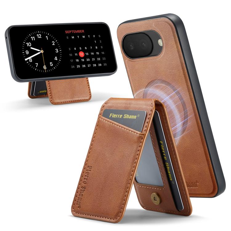 For Google Pixel 10a Fierre Shann Cowhide Vertical Flip Magnetic Card Holder Phone Case