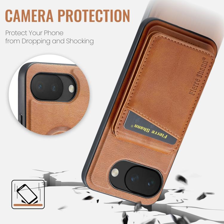 For Google Pixel 10a Fierre Shann Cowhide Vertical Flip Magnetic Card Holder Phone Case