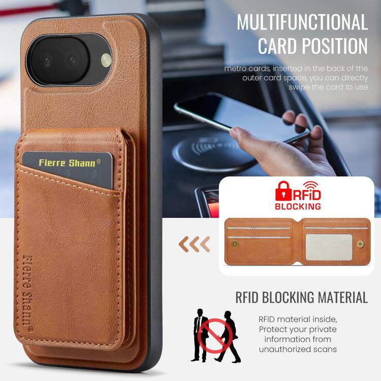 For Google Pixel 10a Fierre Shann Cowhide Vertical Flip Magnetic Card Holder Phone Case
