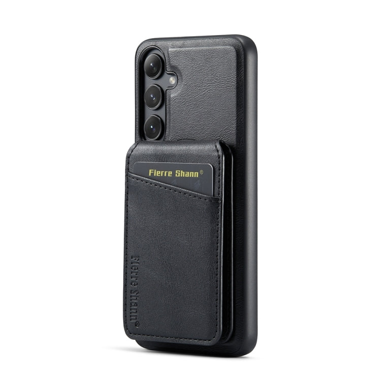 For Samsung Galaxy S24+ 5G Fierre Shann Cowhide Vertical Flip Magnetic Card Holder Phone Case