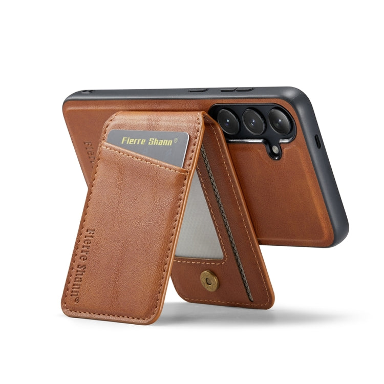 For Samsung Galaxy S24+ 5G Fierre Shann Cowhide Vertical Flip Magnetic Card Holder Phone Case