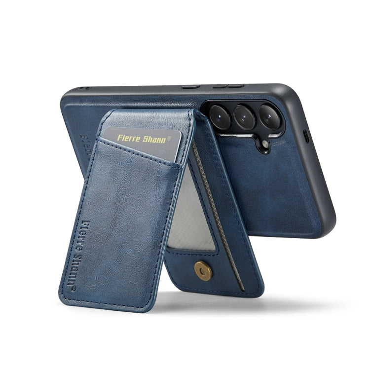 For Samsung Galaxy S24+ 5G Fierre Shann Cowhide Vertical Flip Magnetic Card Holder Phone Case