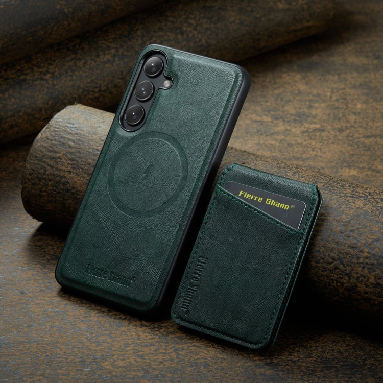 For Samsung Galaxy S24+ 5G Fierre Shann Cowhide Vertical Flip Magnetic Card Holder Phone Case