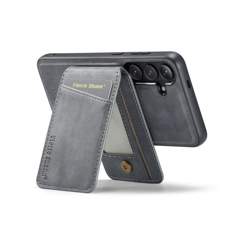 For Samsung Galaxy S24+ 5G Fierre Shann Cowhide Vertical Flip Magnetic Card Holder Phone Case