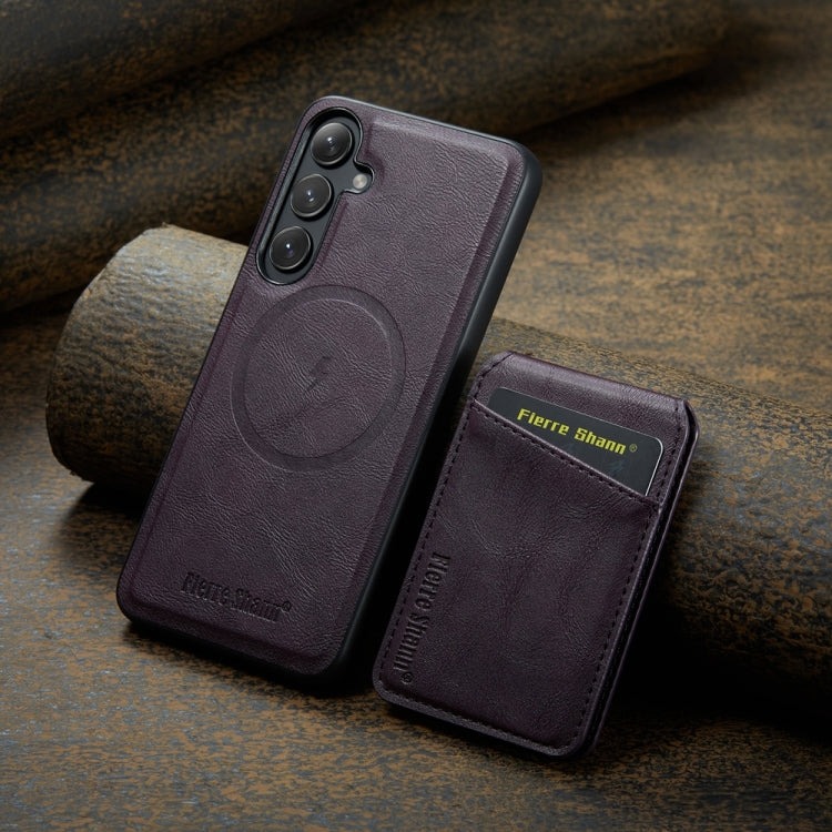 For Samsung Galaxy S24+ 5G Fierre Shann Cowhide Vertical Flip Magnetic Card Holder Phone Case