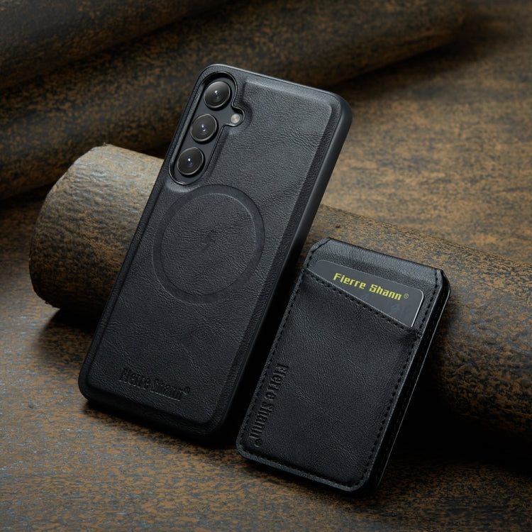 For Samsung Galaxy S23 FE 5G Fierre Shann Cowhide Vertical Flip Magnetic Card Holder Phone Case
