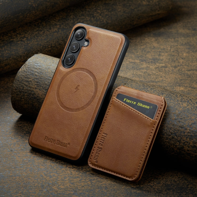 For Samsung Galaxy S23 FE 5G Fierre Shann Cowhide Vertical Flip Magnetic Card Holder Phone Case